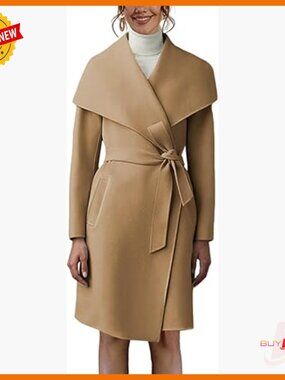 Women's Trench Coat with Belted Closure Lapel Collar Long Sleeve Pockets